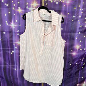 Sew In Love - Sleeveless Collared Striped Top - Pink, White - 1x - NWT